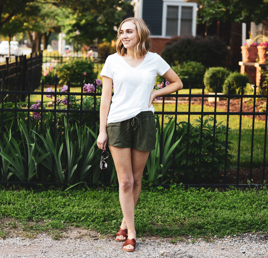 Olive Linen Shorts - Pinterest Inspired Outfit - Brooke's Budget Beauty