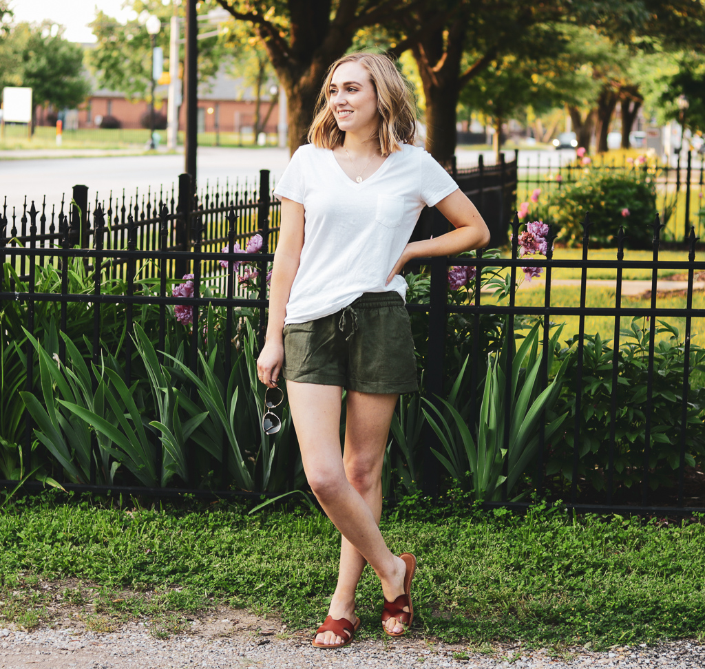 Olive Linen Shorts - Pinterest Inspired Outfit - Brooke's Budget Beauty